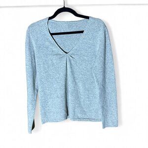Griffen Heathered Gray Long Sleeve V Neck Cashmere Sweater Size Medium